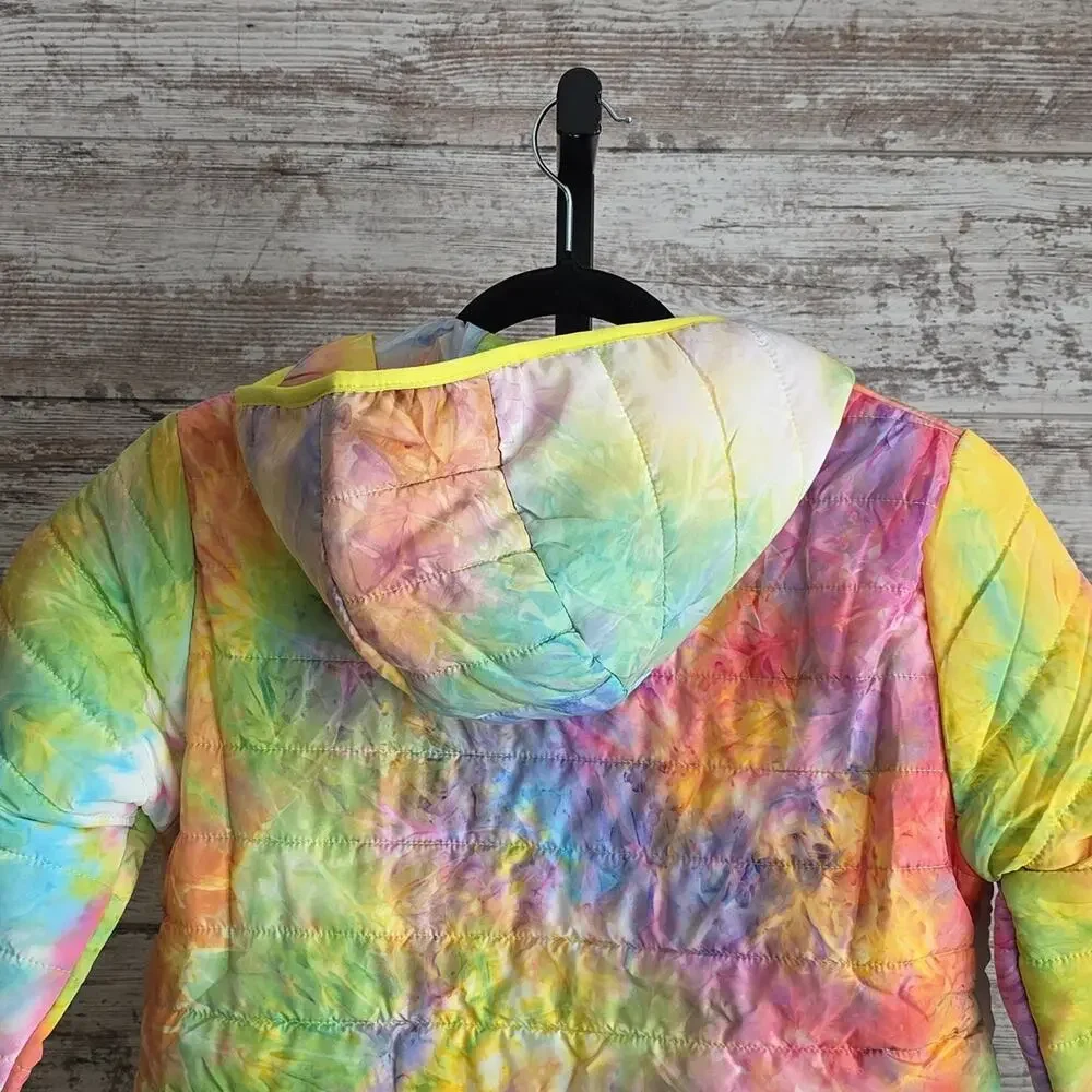 Alexa Rae Hooded Yellow Tie Dye Puffer Jacket Kids Size Medium 12/14 NWT